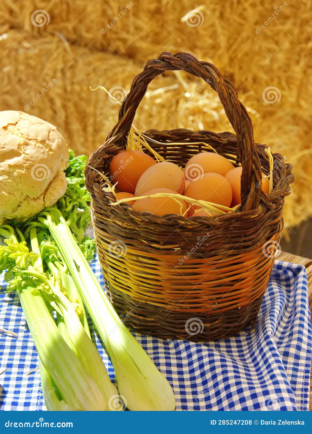 wicker basket made with homemade eggs on the table