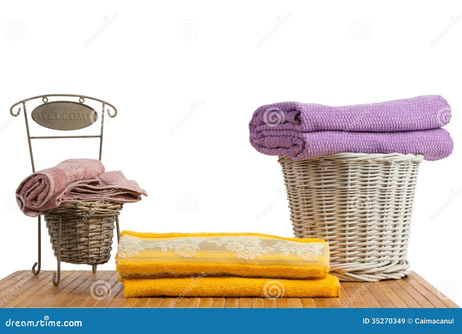 Wicker Baskets Full of Clean Colored Towels Stock Image Image of