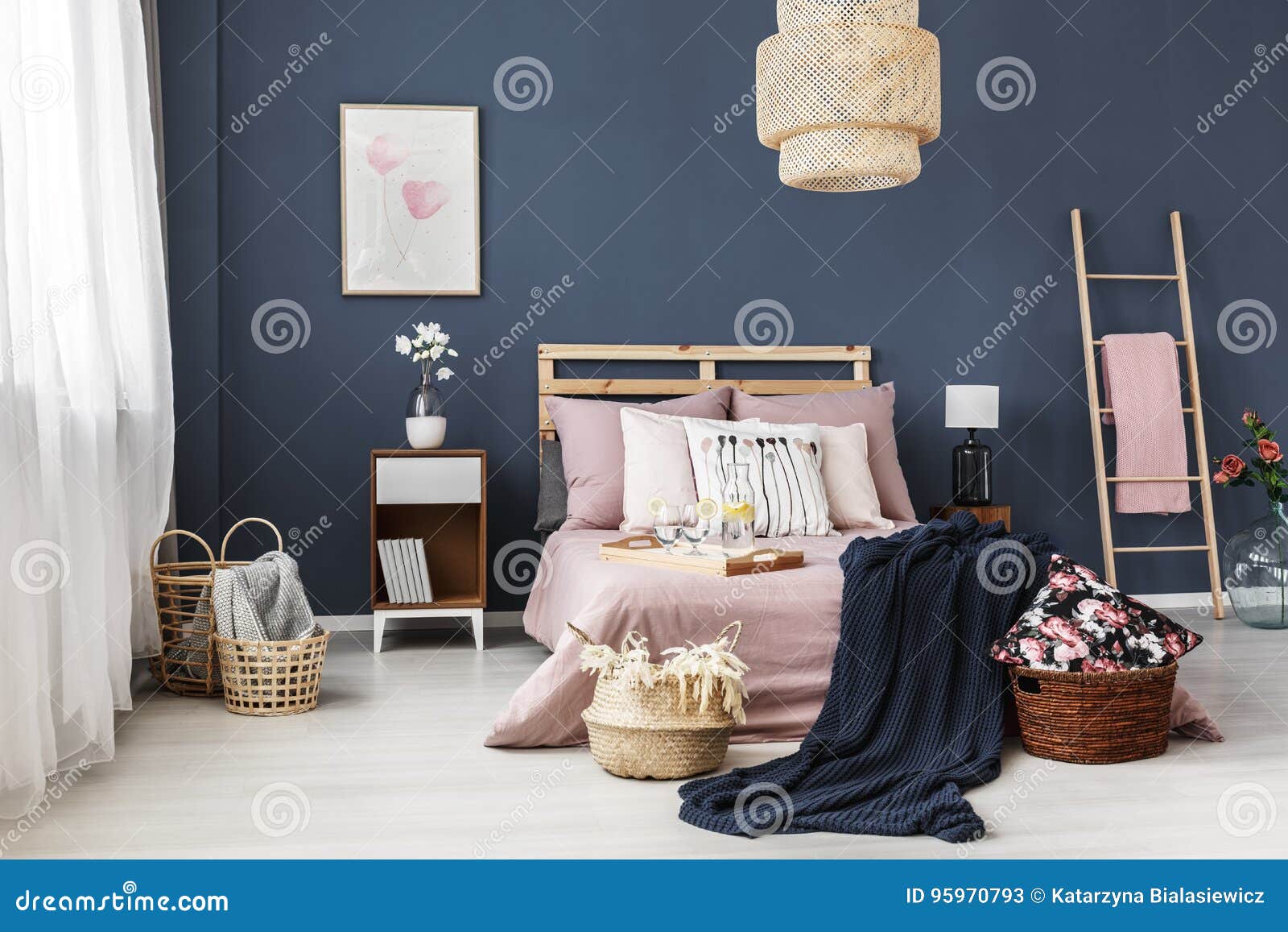 Wicker baskets in room stock image. Image of interieur 95970793