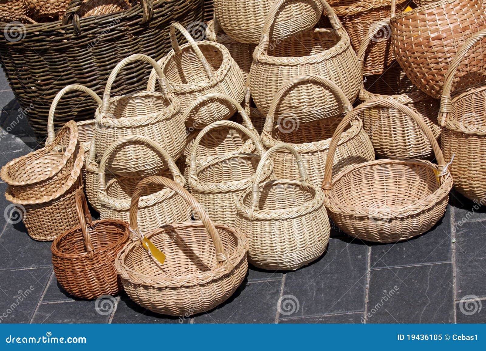 Wicker baskets on sale stock image. Image of rural, wattled 19436105