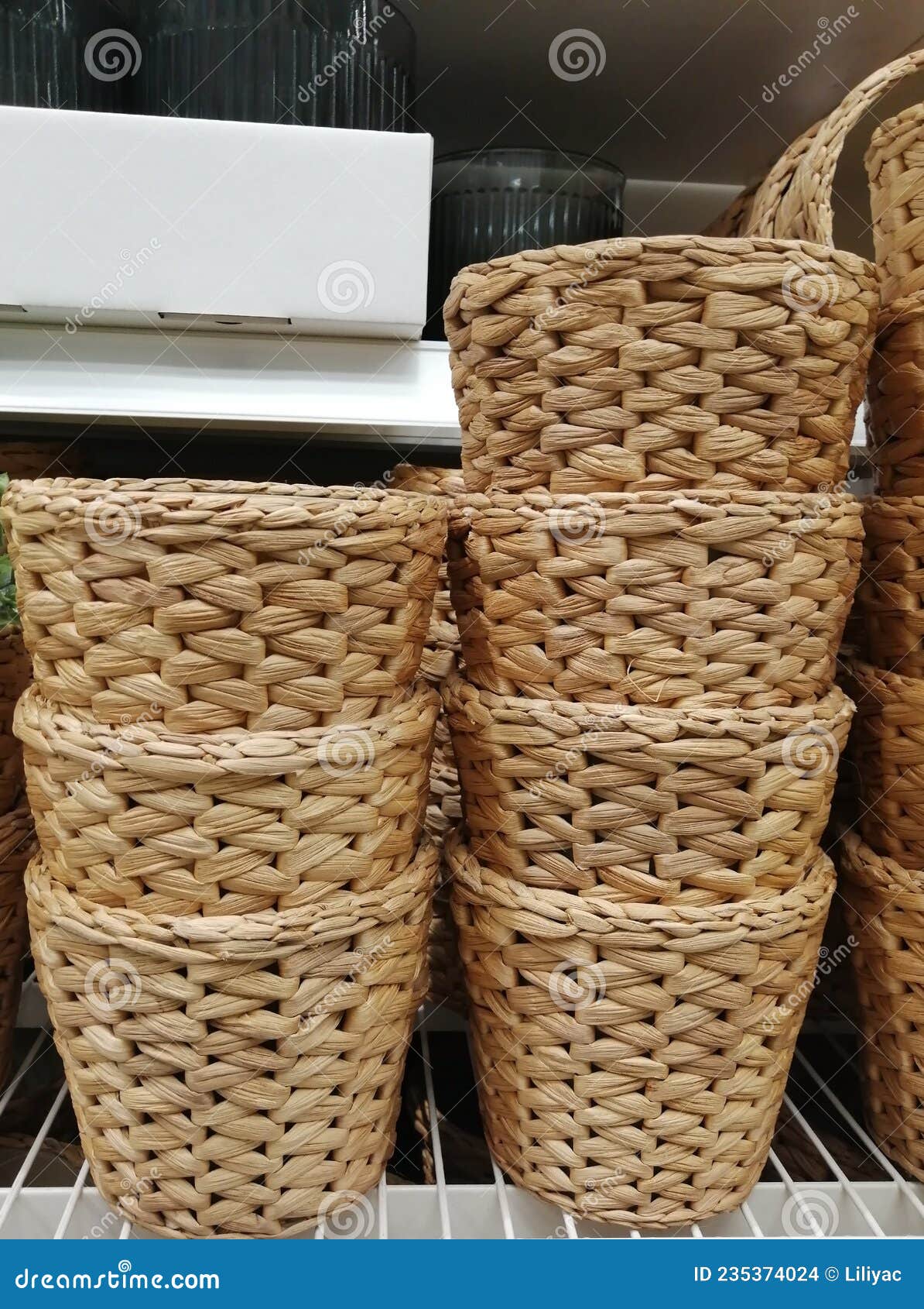 Wicker Baskets on the Shelf in the Store Stock Photo Image of house