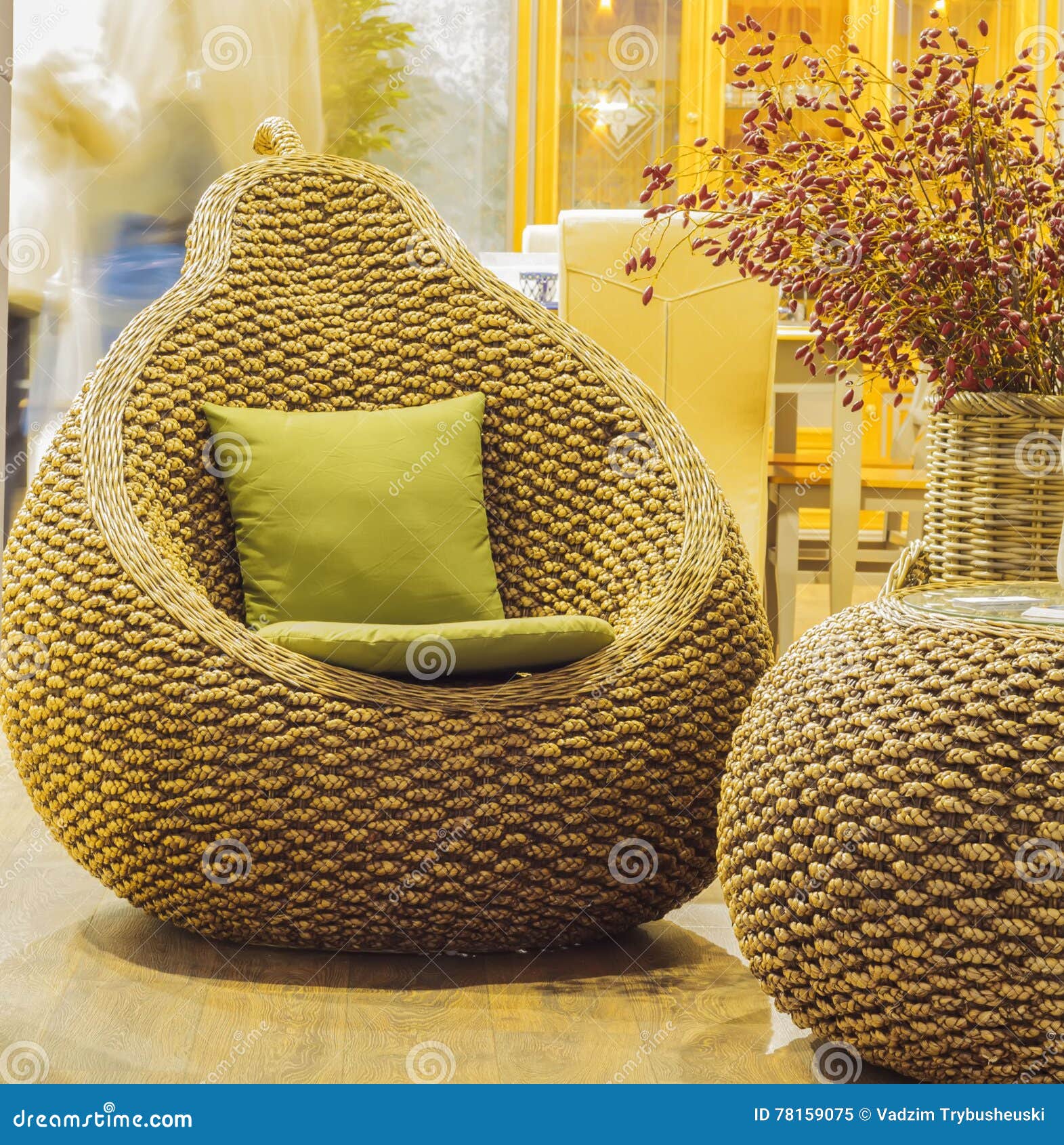 Wicker chair with cushion stock image. Image of modern 78159075