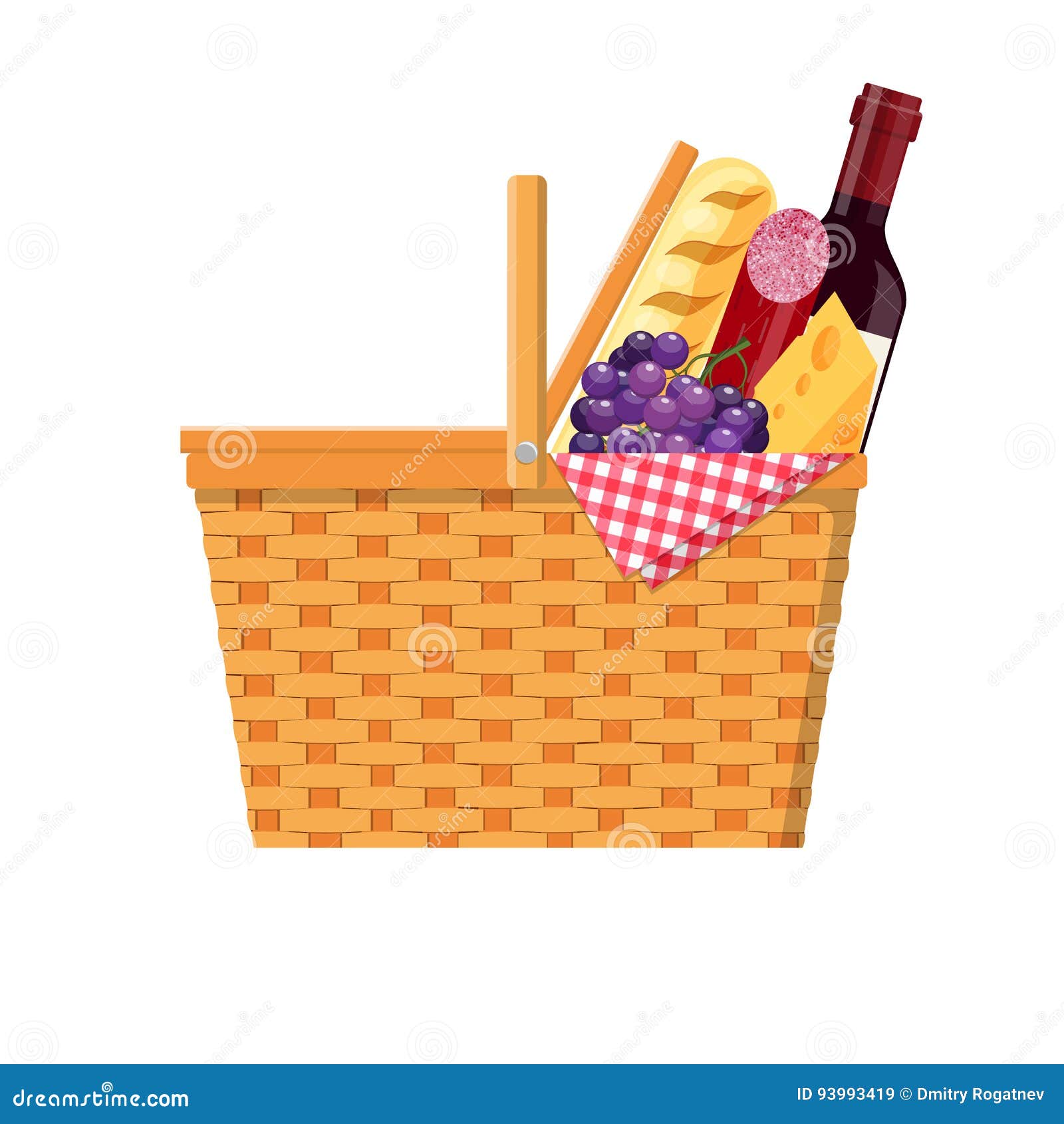 WIcker picnic basket stock vector. Illustration of alcohol - 93993419