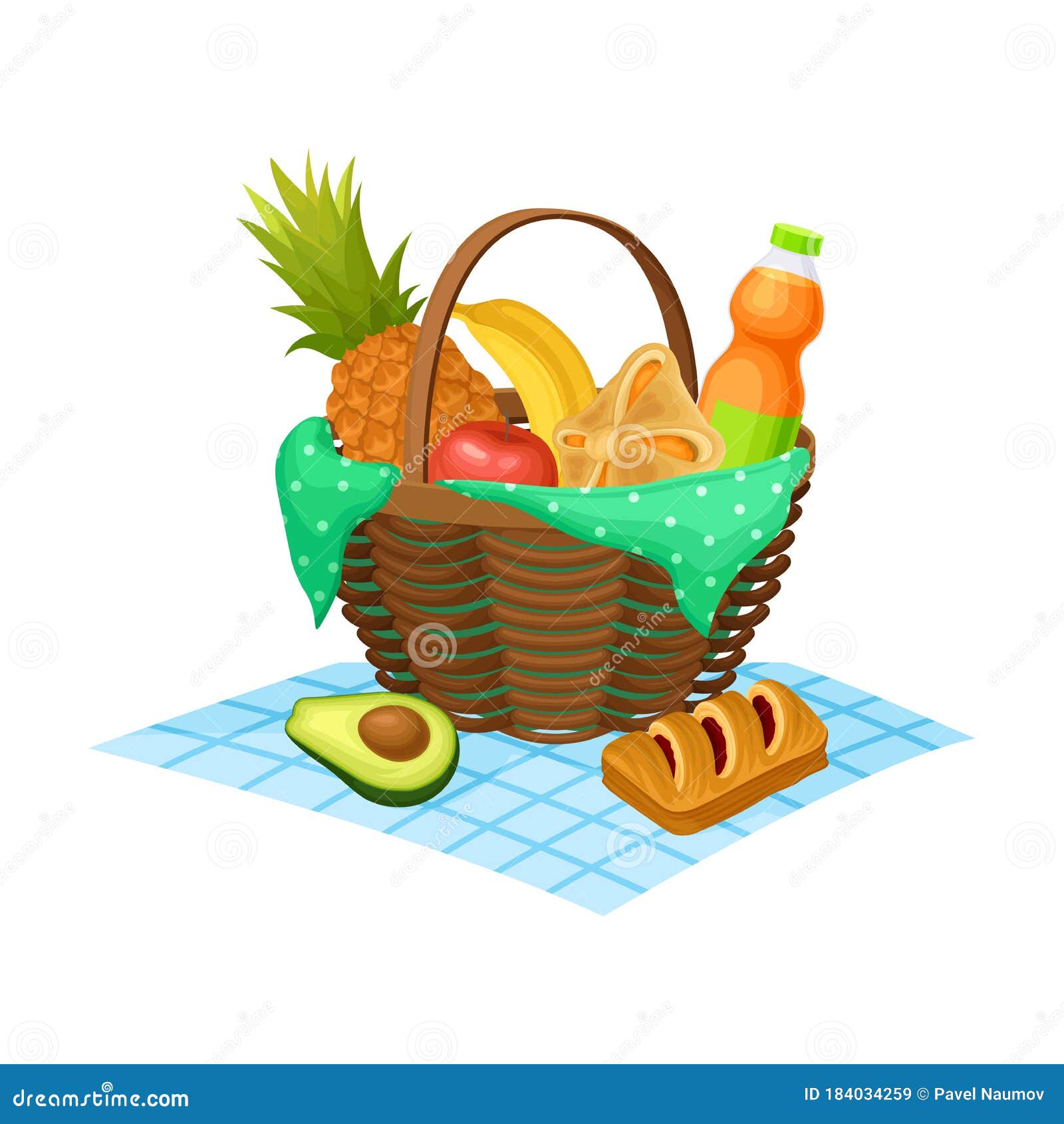 Wicker Picnic Basket or Hamper Full with Fruit and Baked Products ...