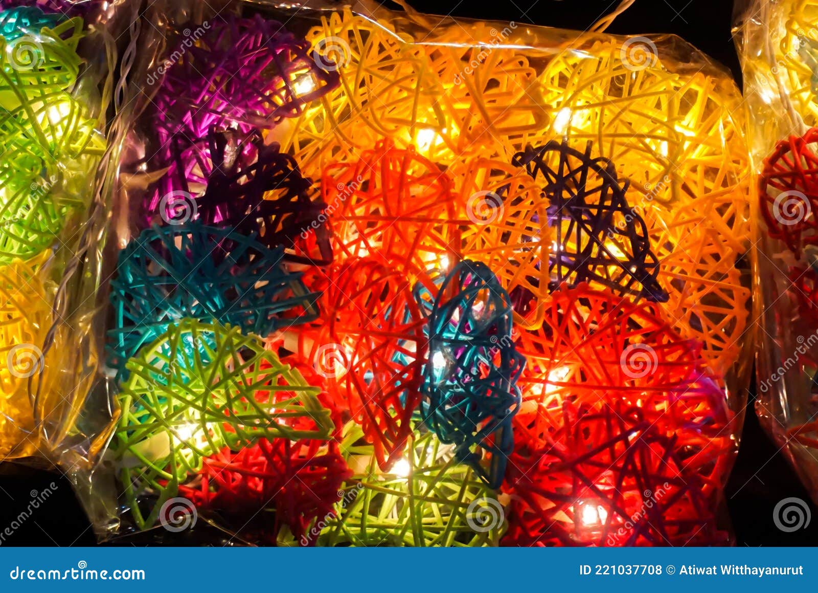 The Wicker and Yarn Lantern Ball Showing by Turn on Light at Night Time