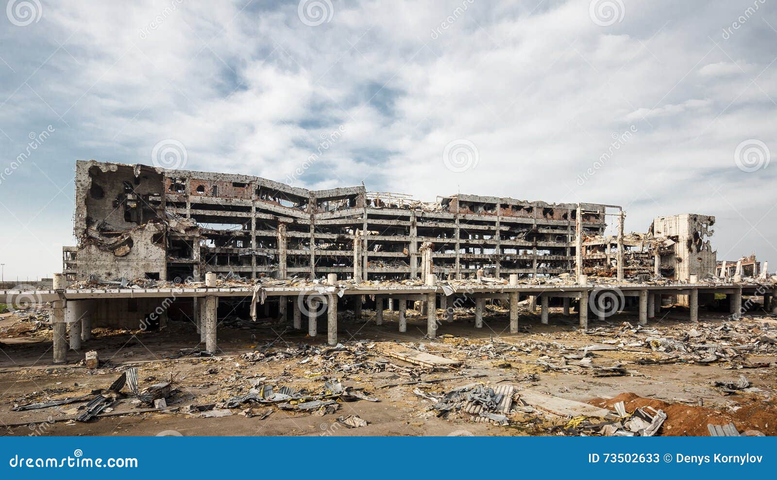 wide angle view of donetsk airport ruins