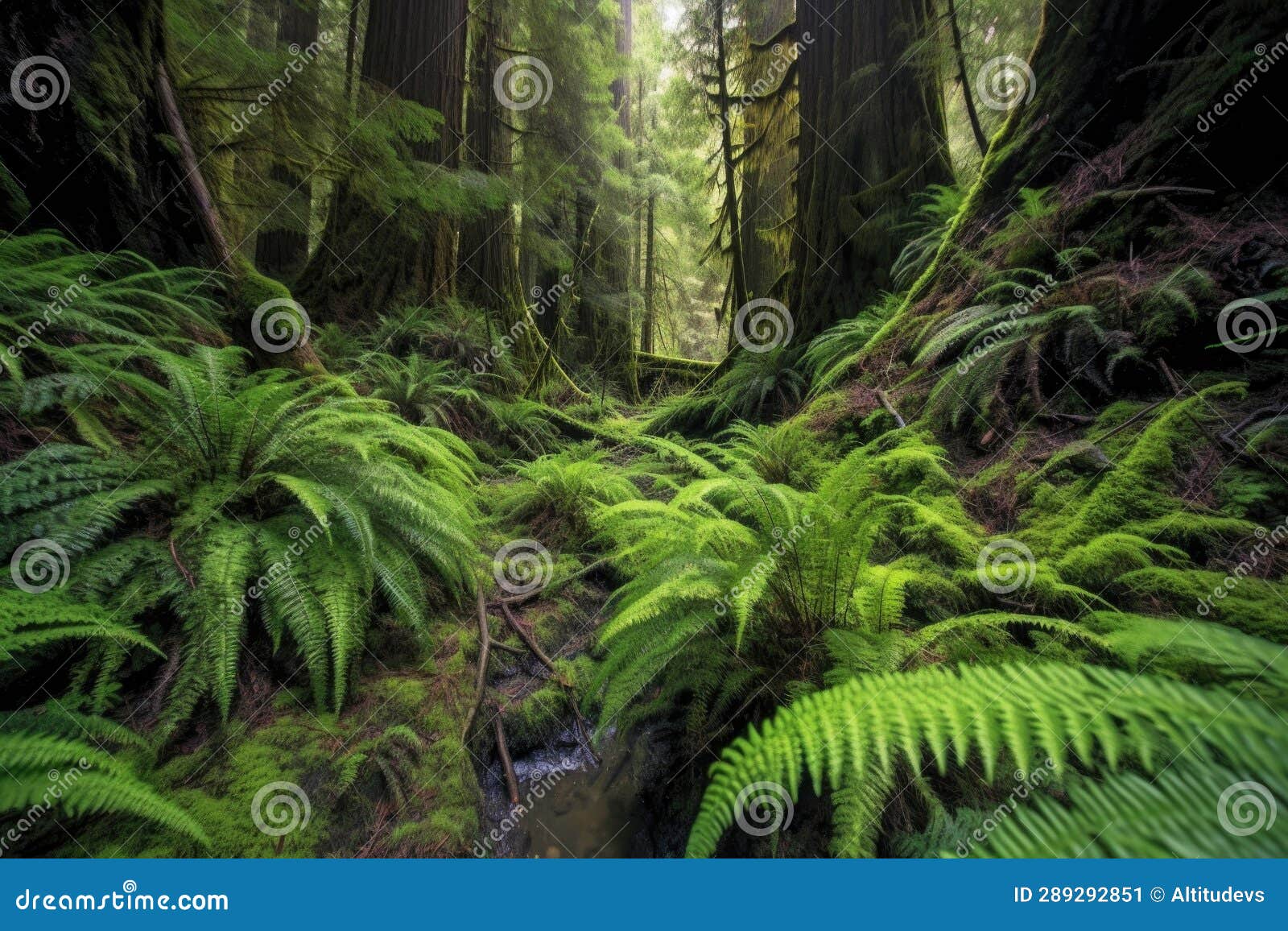 Wide Angle View of Redwoods with Ferns Below Stock Image Image of