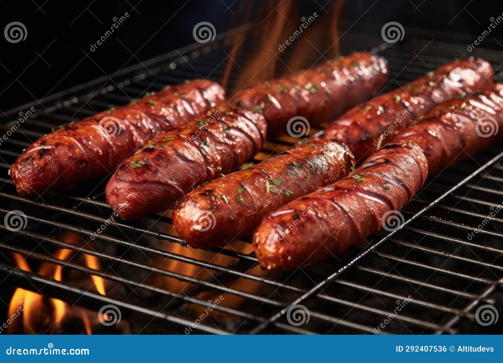 Wideangle View of Sausages on a Charcoal Grill Stock Photo Image of