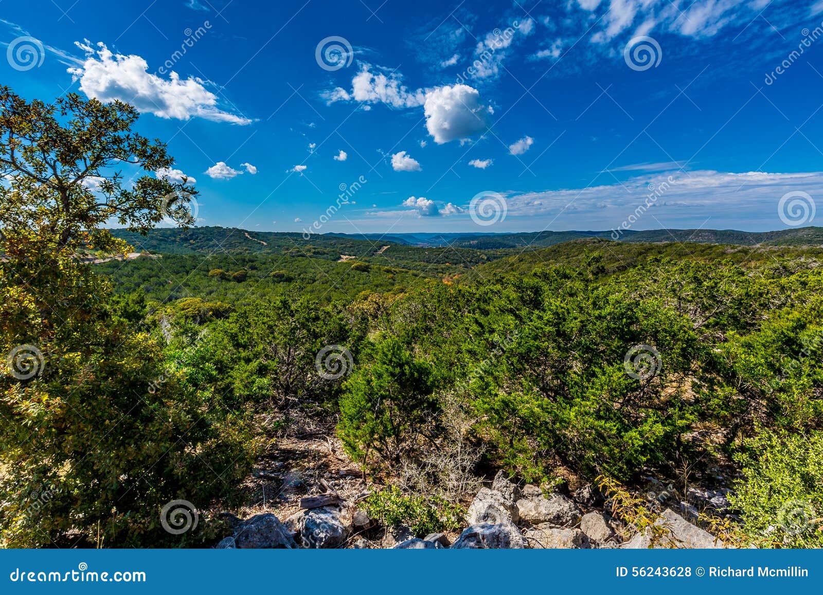 wide angle view of the texas hill country