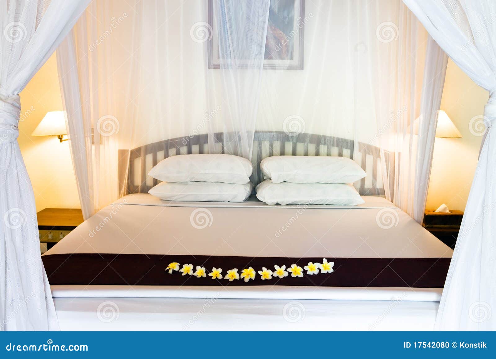 Wide Bed Under Bed Curtains Stock Photo Image of residential, flower
