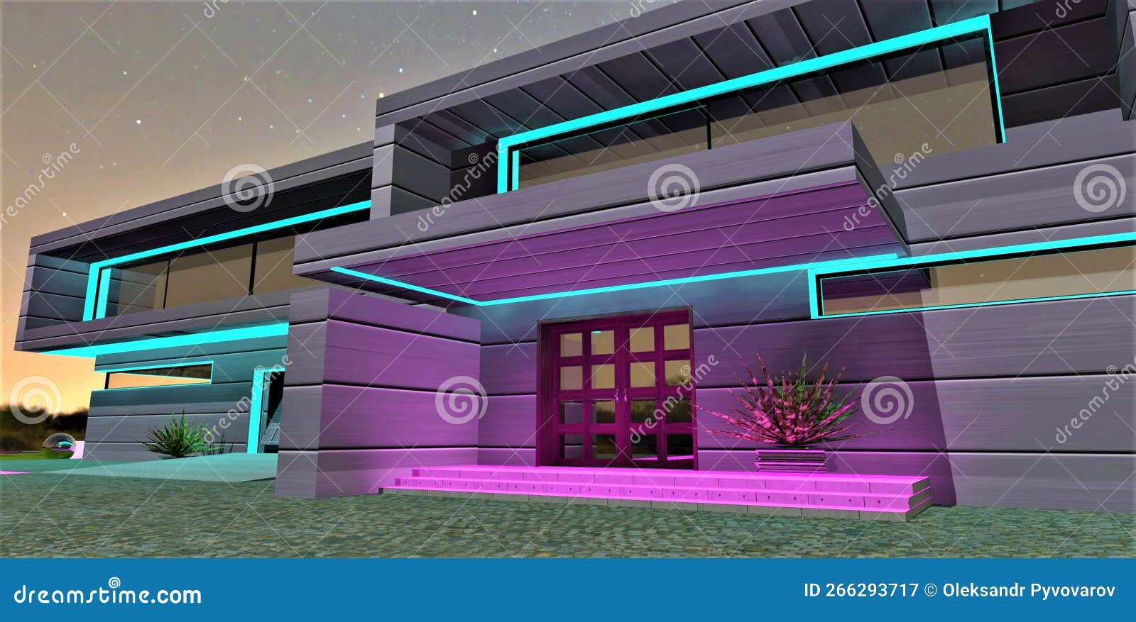 Glowing Window Archs Of The Modern Country Estate At Night. Amazing