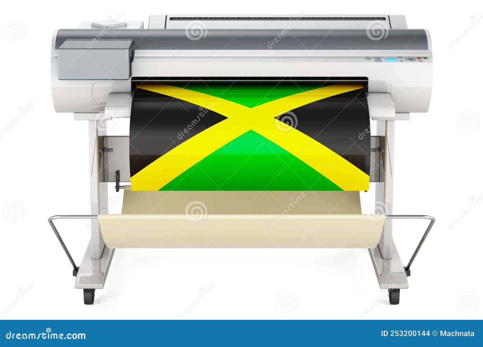 Wide Format Printer, Plotter with Jamaican Flag. 3D Rendering Stock Illustration Illustration