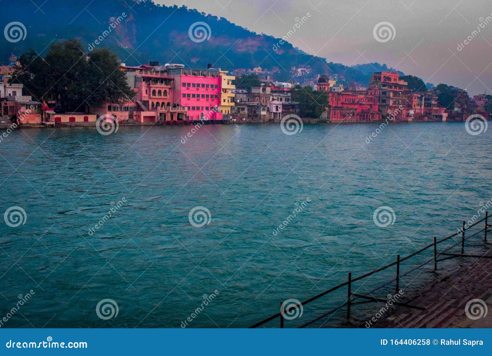 wide ganga river during cloudy day in haridwar india