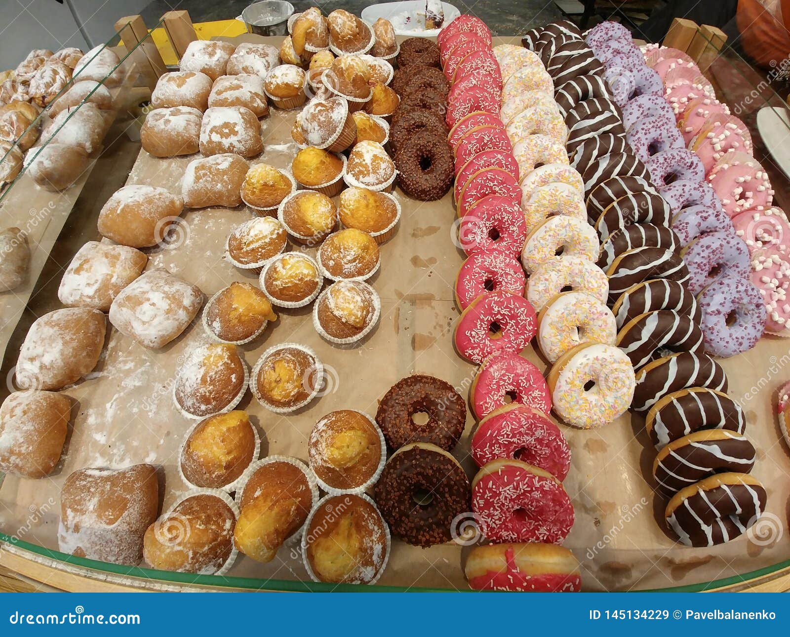 Wide Image Inside Bakery Pastry Shop Store with Lot of Different Baking