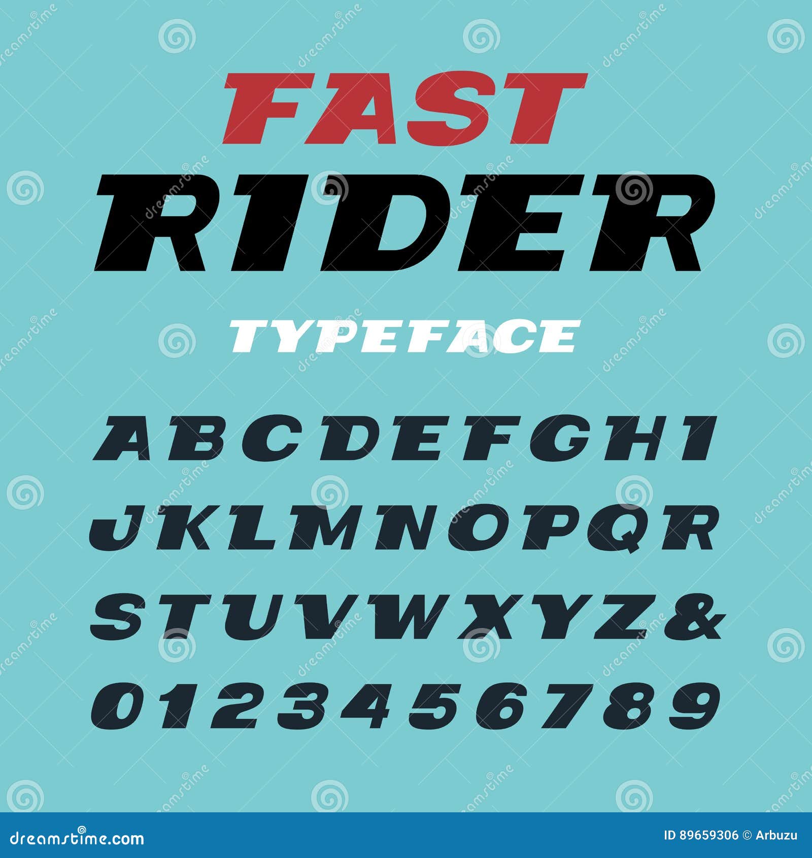 Wide Italic Font. Vector Alphabet with Latin Letters and Numbers Stock