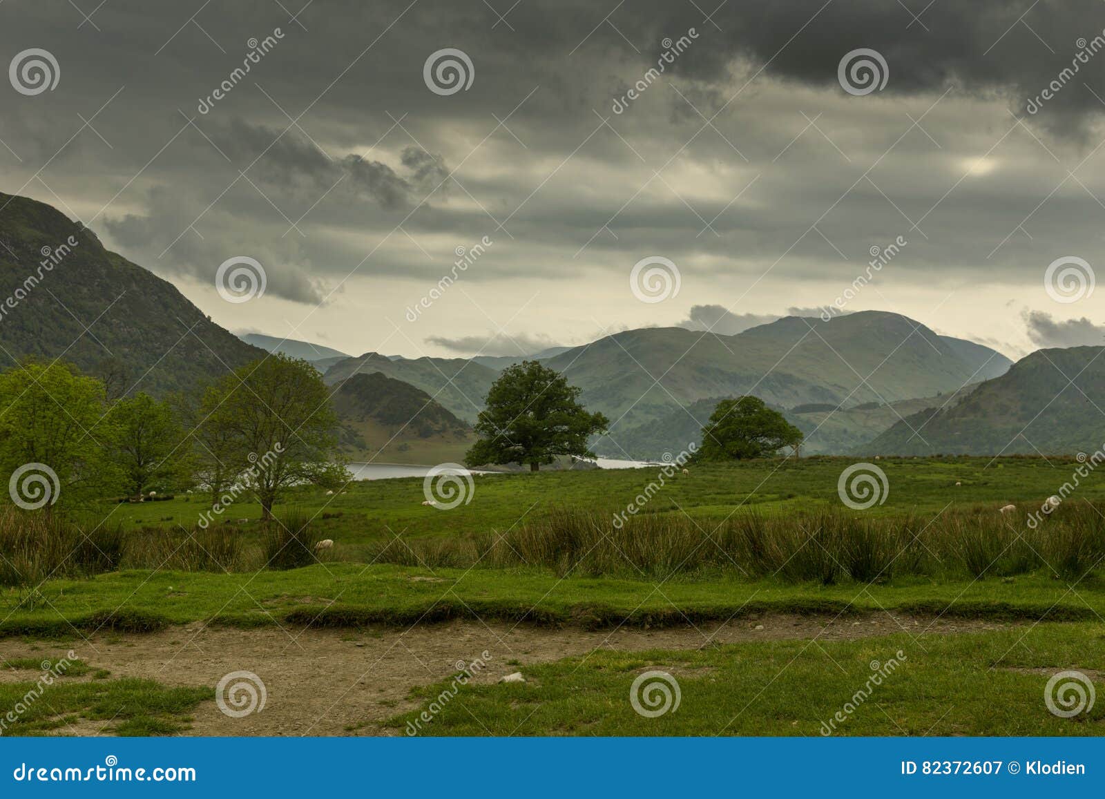 Wide Landscape of Lake District in Rain Storm. Stock Image - Image of ...
