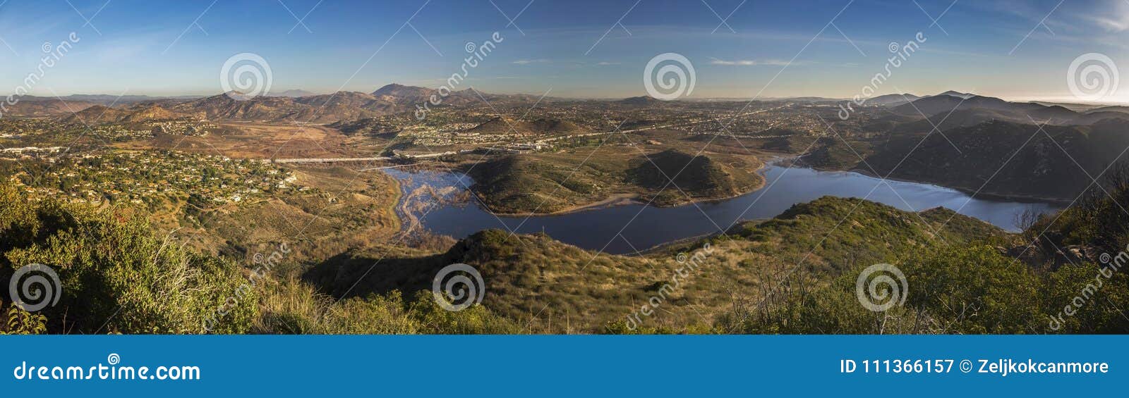 wide panoramic landscape lake hodges bernardo mountain san diego county