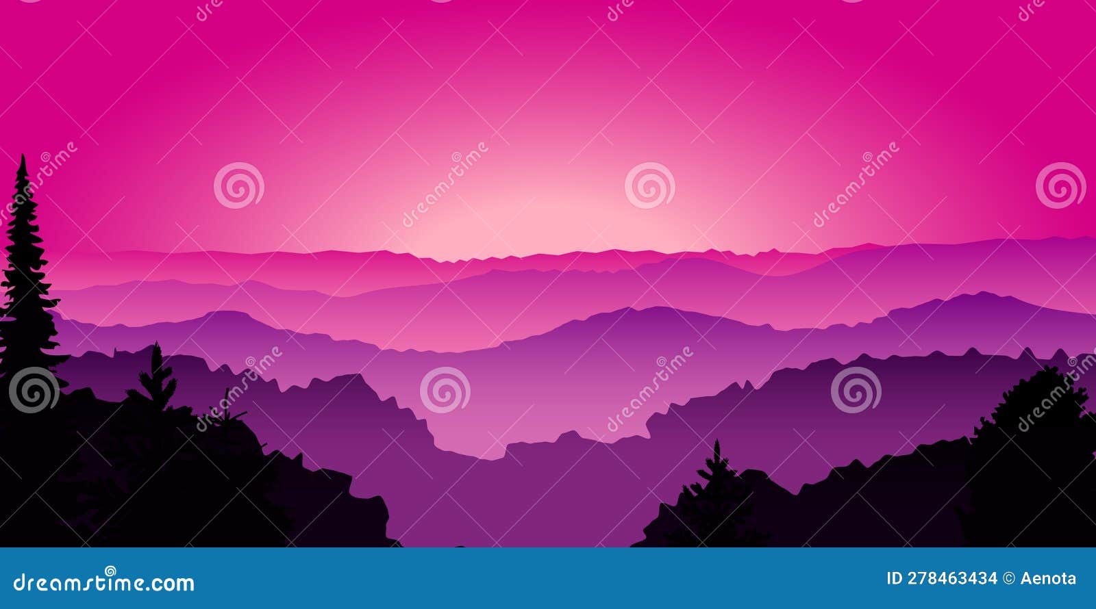 Wide Pink Sunrise Aurora Mountain Background Vector Illustration Stock ...