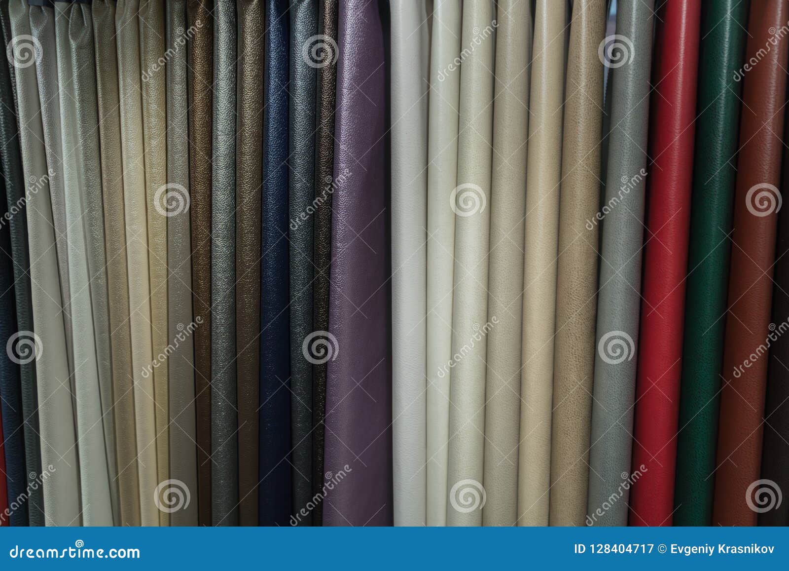 A Wide Selection of Leather Fabrics in the Store. Stock Image Image