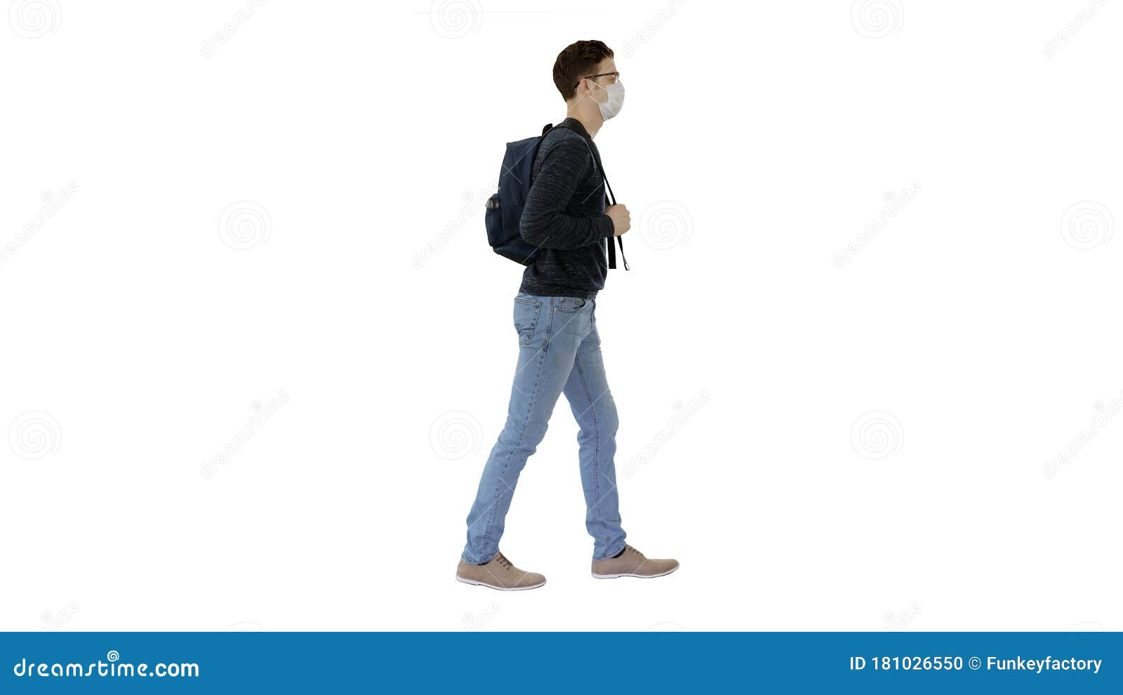 Student in Protective Masks Walking with Backpack on White Background.  Stock Photo - Image of hygiene, protect: 181026550