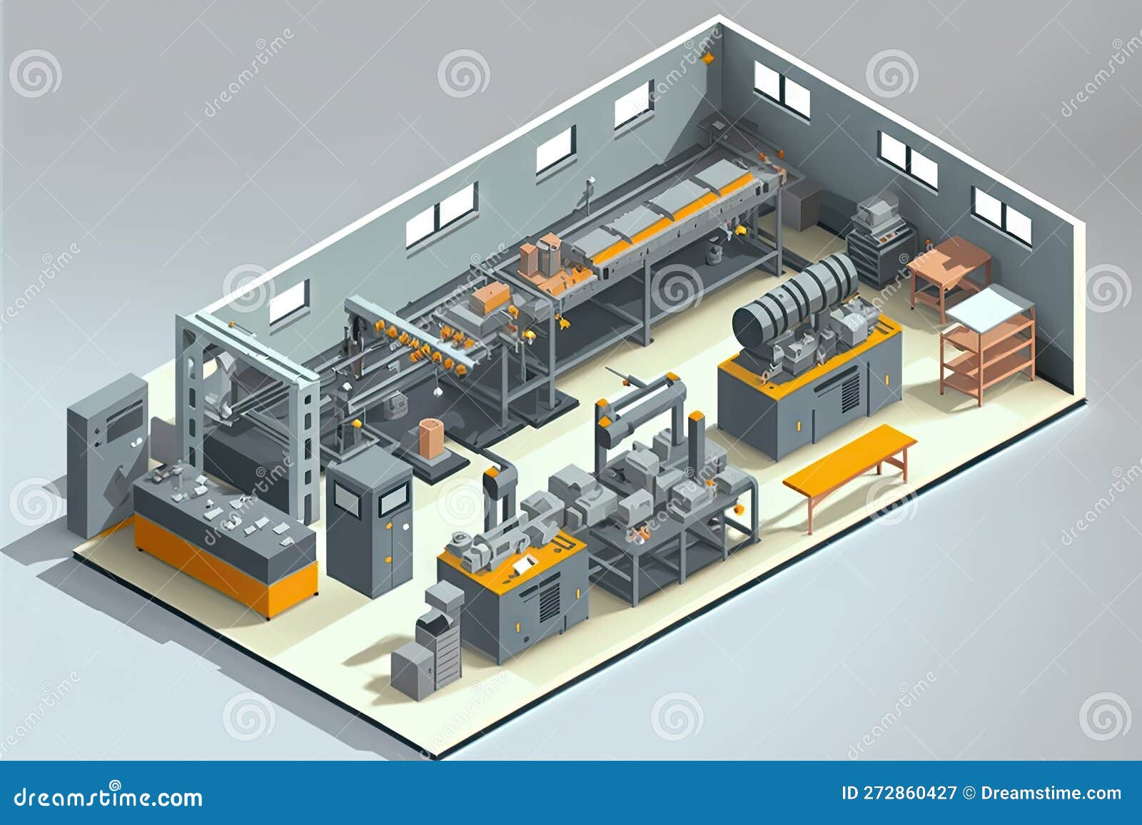 Wide with Conveyor Belt, Workstations and Machine in