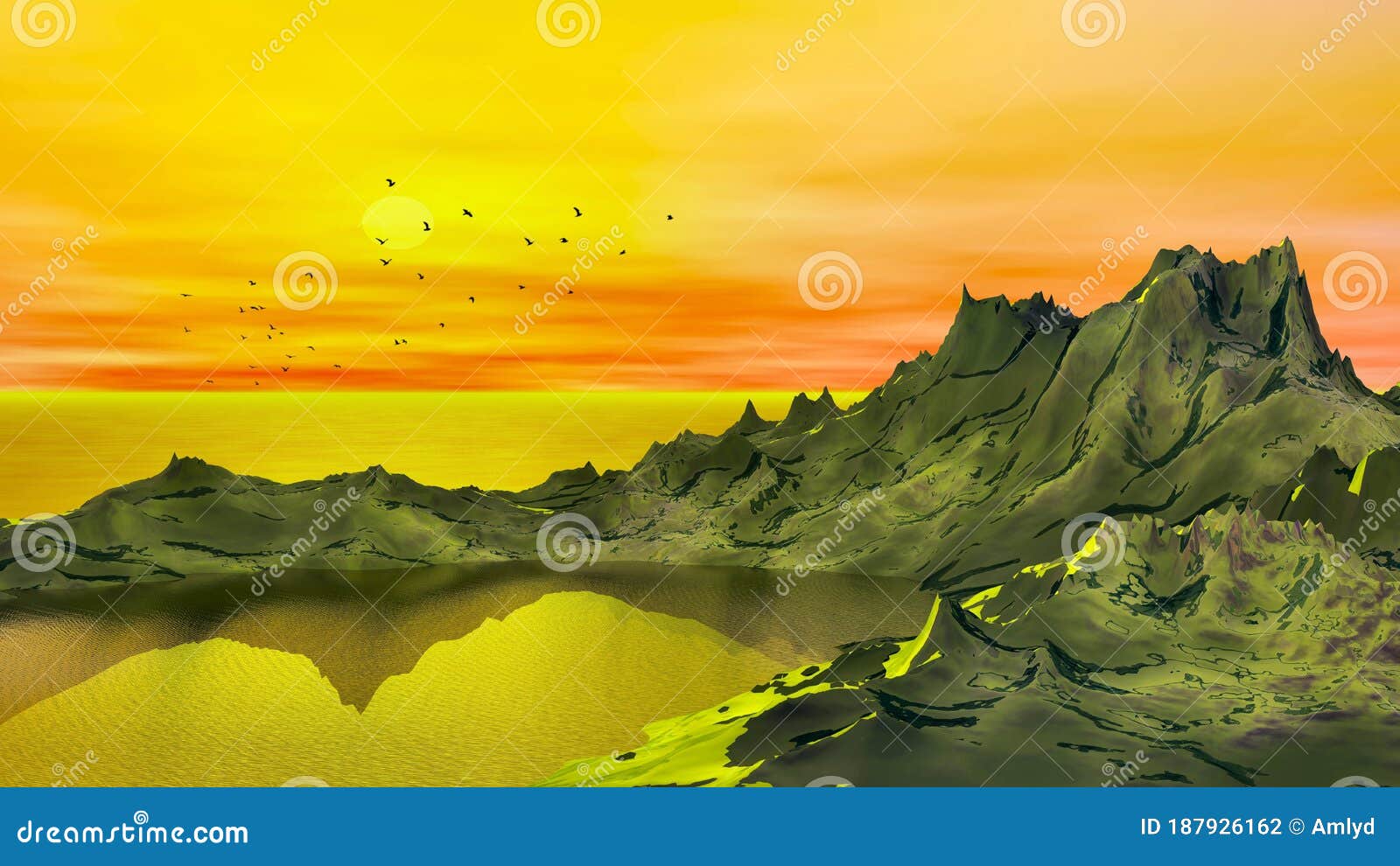 Widescreen Comic Alien Sunset Stock Illustration Illustration Of Floating Backdrop 187926162