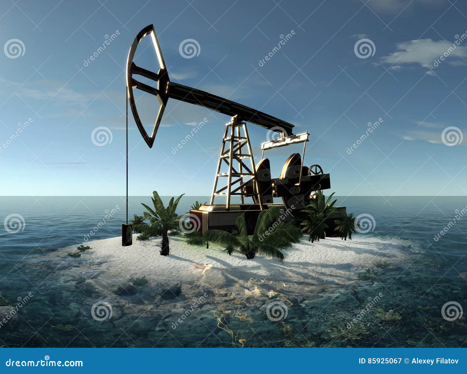 Wiedergabe Der Insel-Öl-Pumpe 3d Stockbild - Bild von erforschung