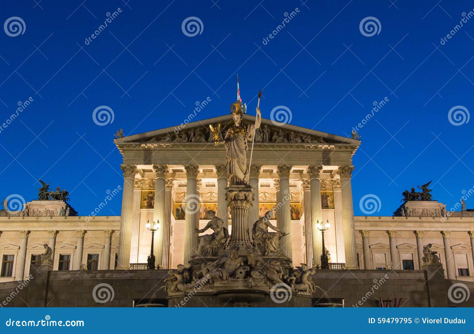 Wien parlament. Österrikisk parlamentbyggnad i Wien, nattplats