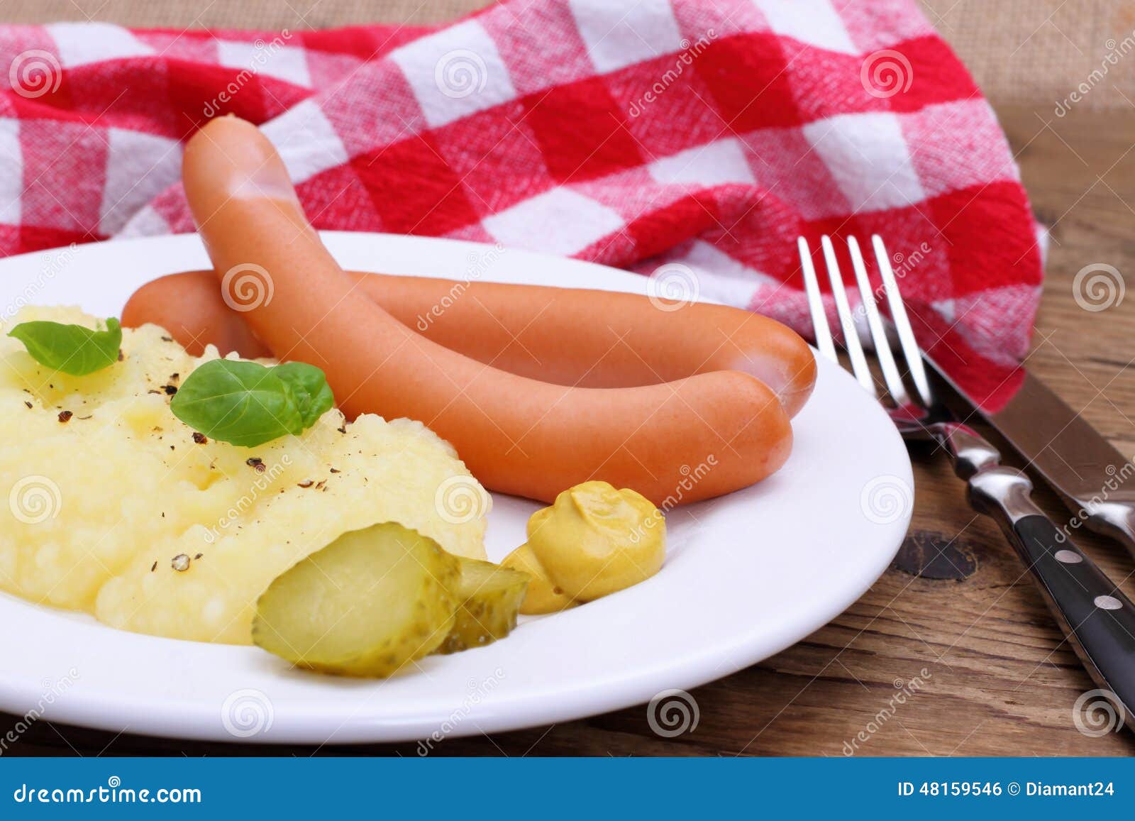 Wiener Sausage with Mashed Potatoes, Mustard Stock Photo - Image of ...