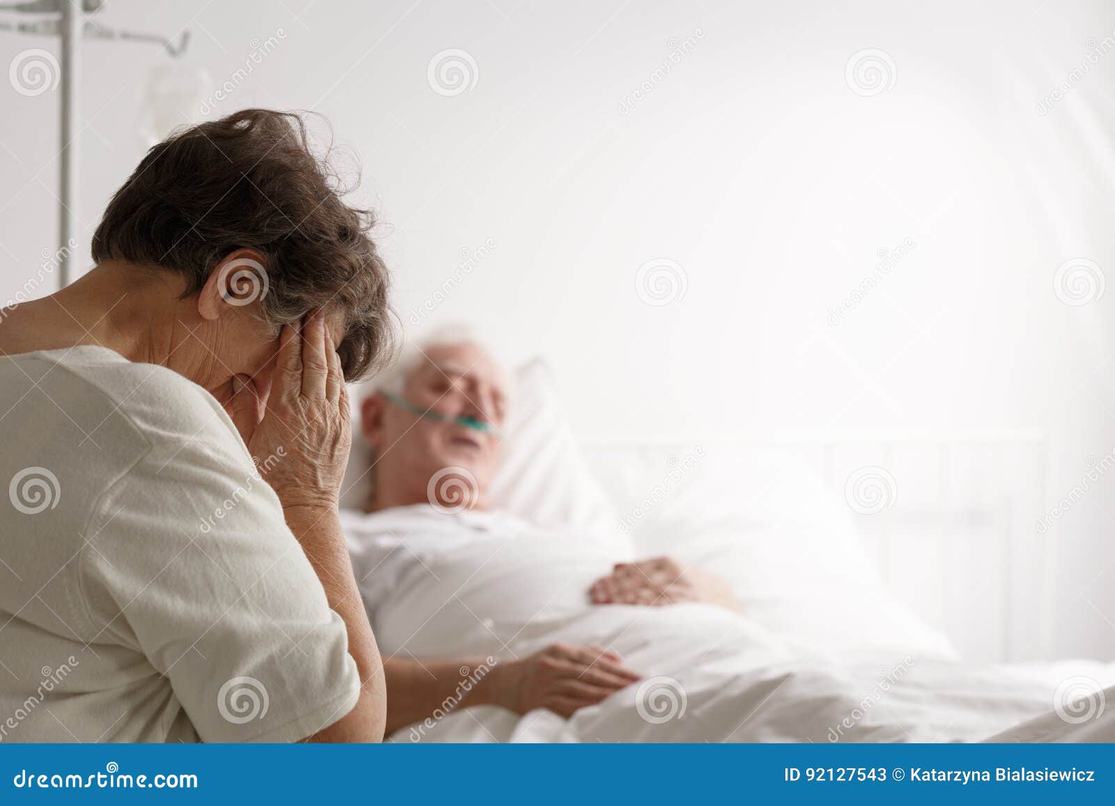 Wife Sitting By Dying Husband Stock Image Image Of Disease Marriage 92127543