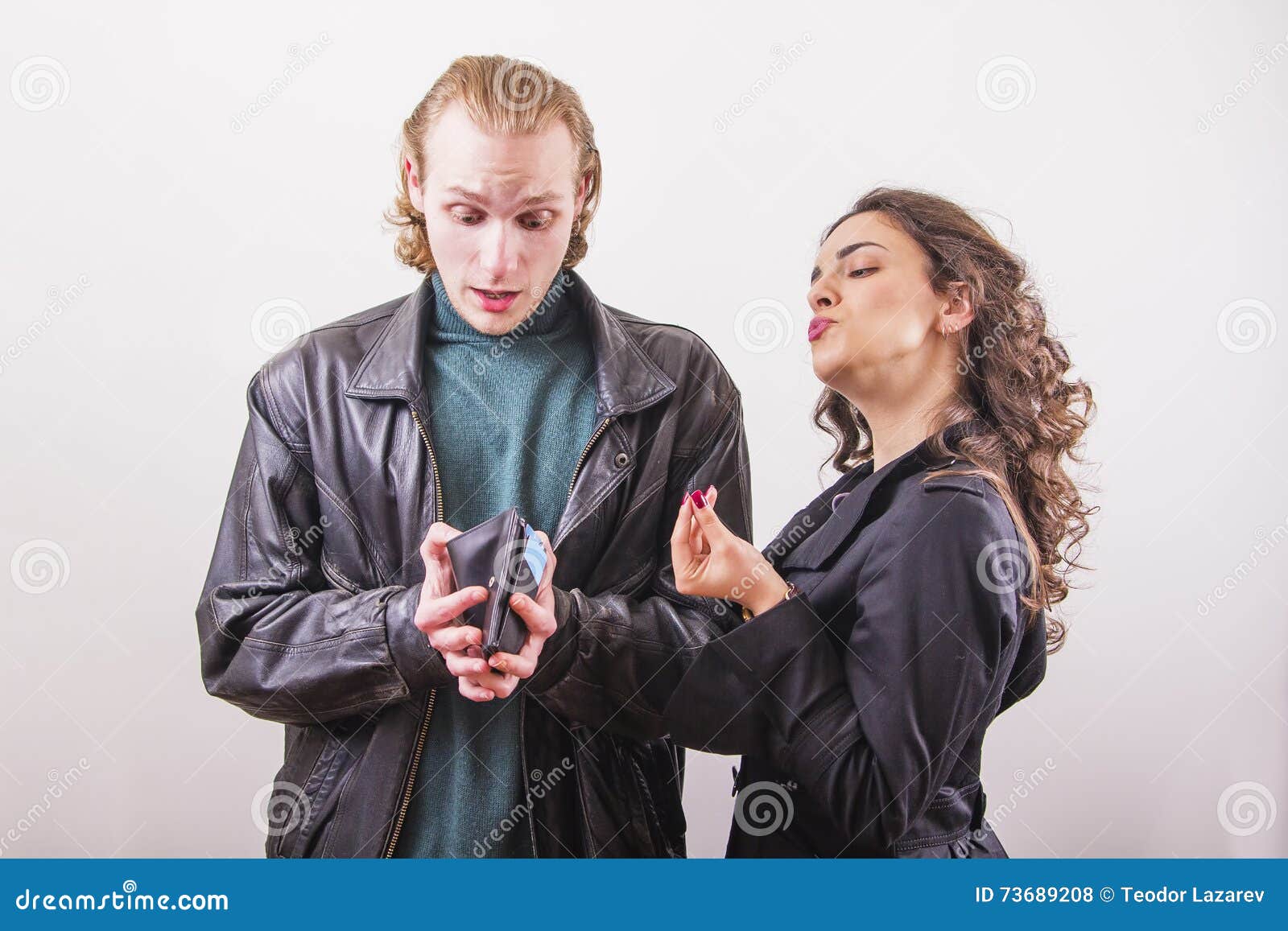 Wife Waits for Her Husband To Give Her Money Stock Photo image Wife Waits for Her Husband To Give Her Money Stock Photo pic