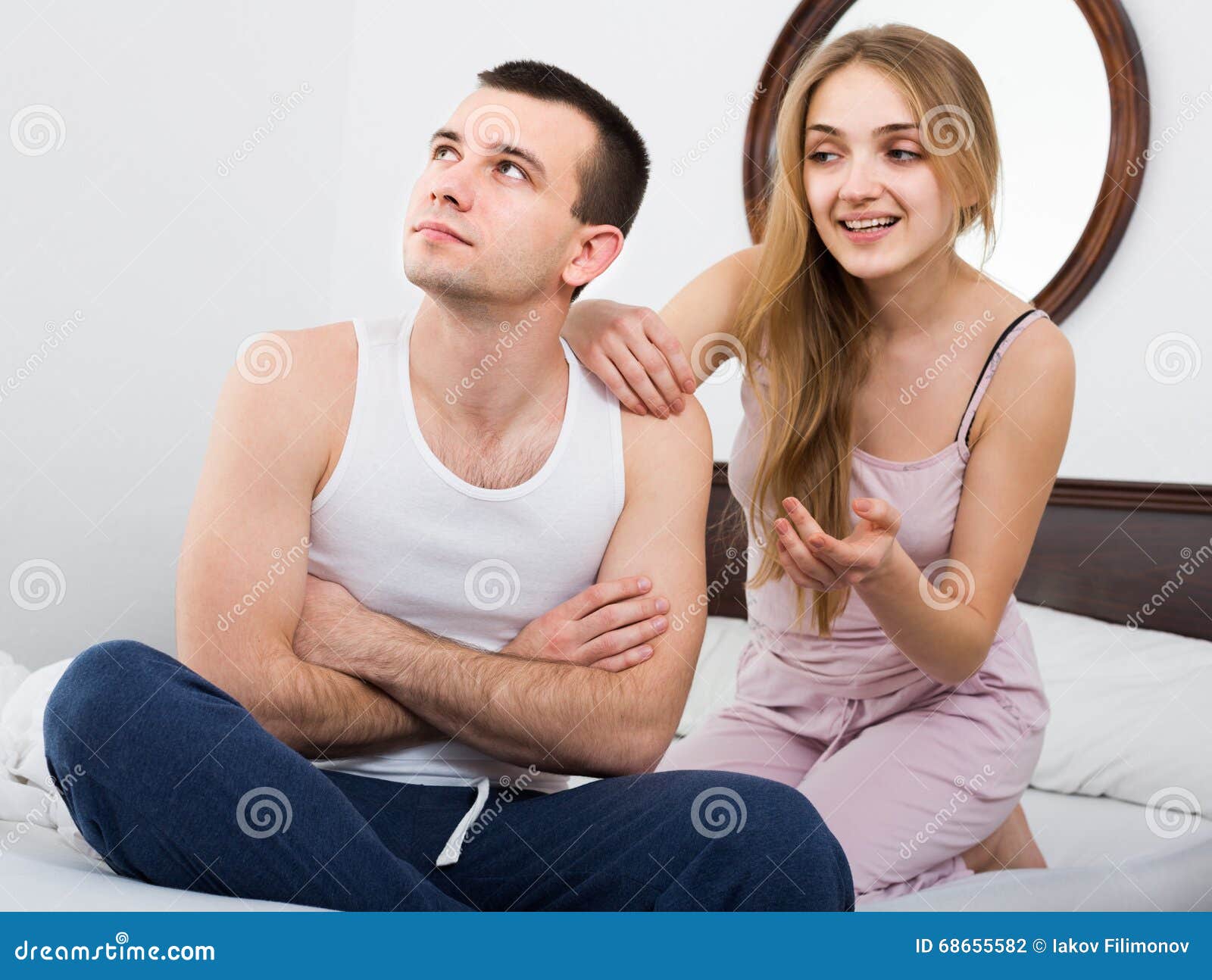 Husband Comforting Wife In Bedroom Stock Photo Image 66405907