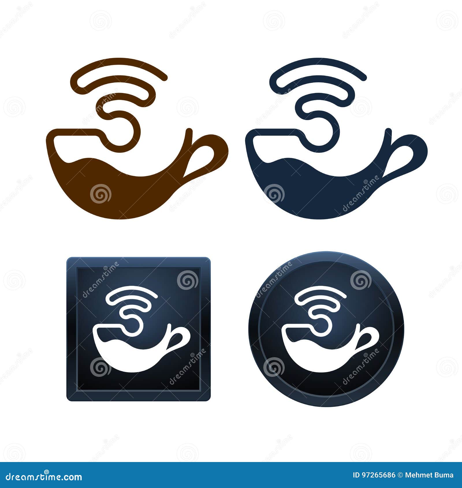 Wifi Coffee Icons Design, Minimal Isolated Vector Illustrations Stock