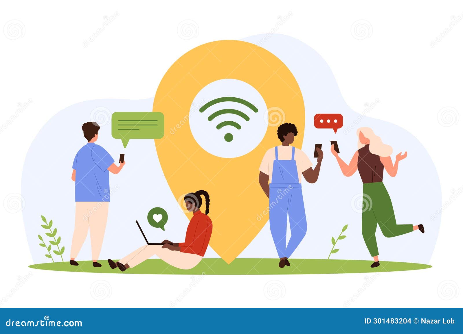 Wifi Hotspot Access, Tiny People Surfing Near  Signal Sign