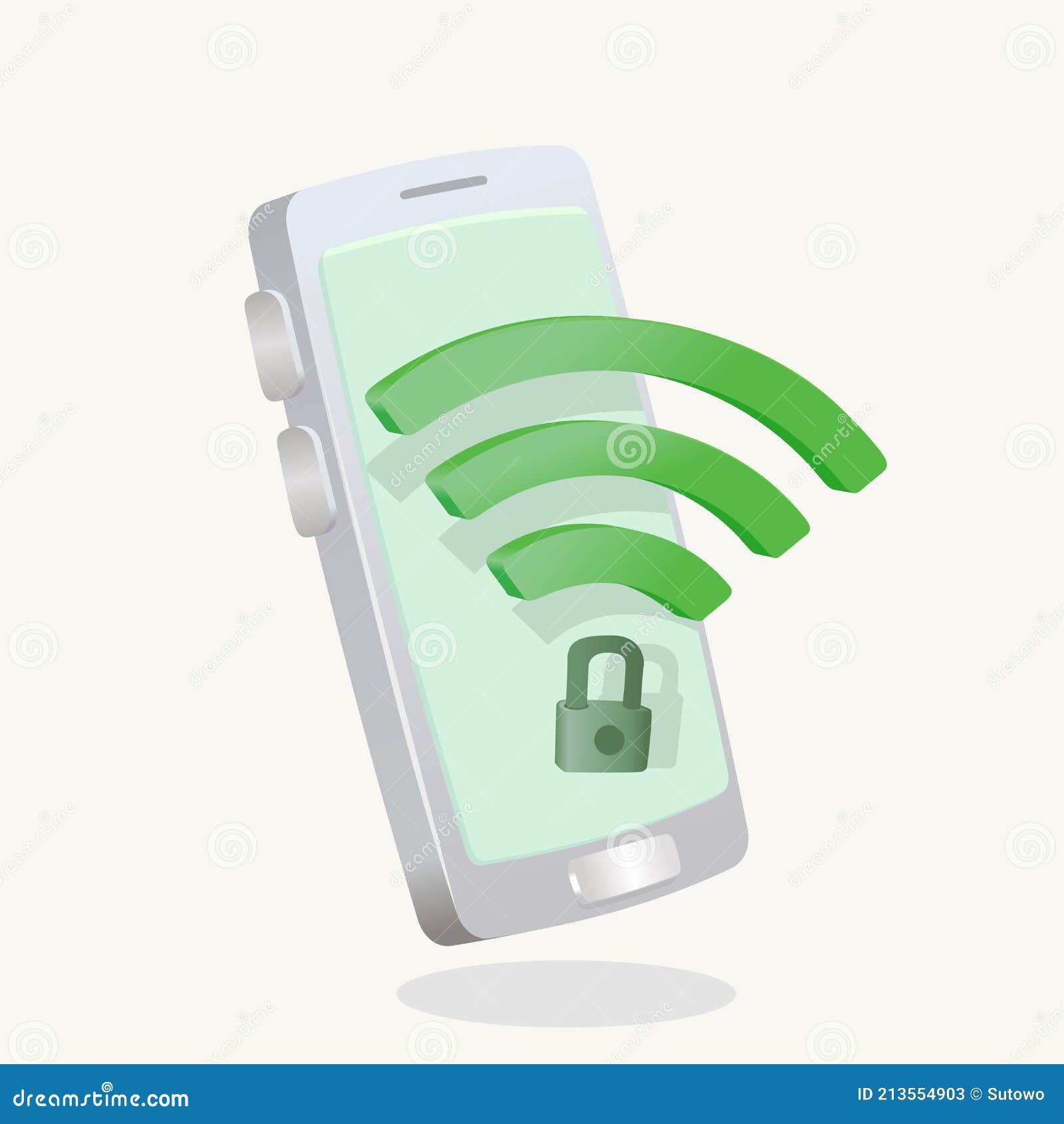 wifi  and padlock in front of smartphone 3d - three dimentional for scure wifi connection concept  