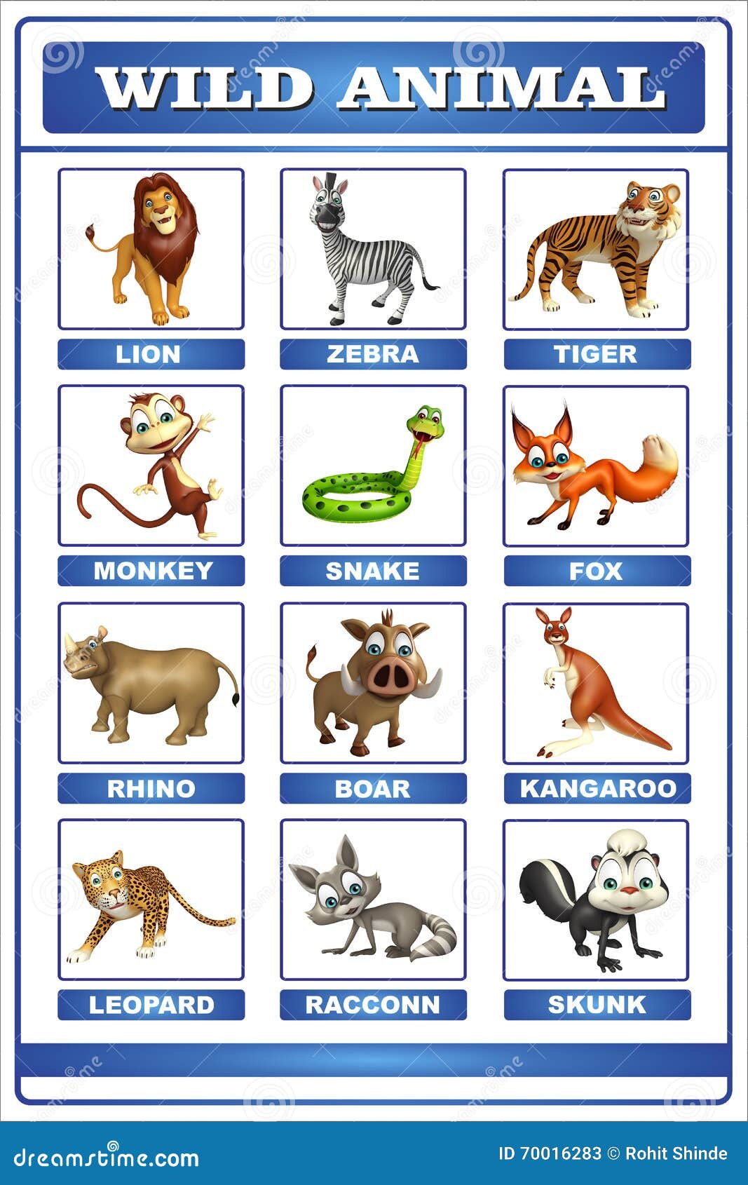 Wild animal chart stock illustration. Illustration of monkey - 70016283