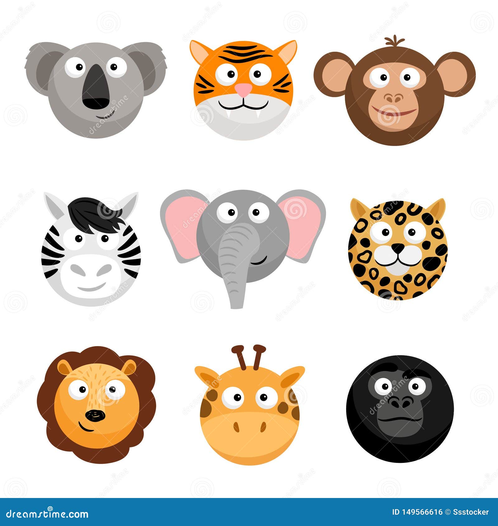 Wild Animal Emoticons. Vector Cartoon Funny Smileys Faces, Cartoon Animal  Emojis Stock Vector - Illustration of emoticon, face: 149566616