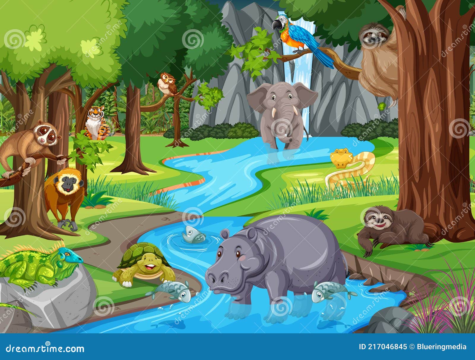 Wild Animal in the Jungle Scene Stock Vector - Illustration of natural,  plant: 217046845
