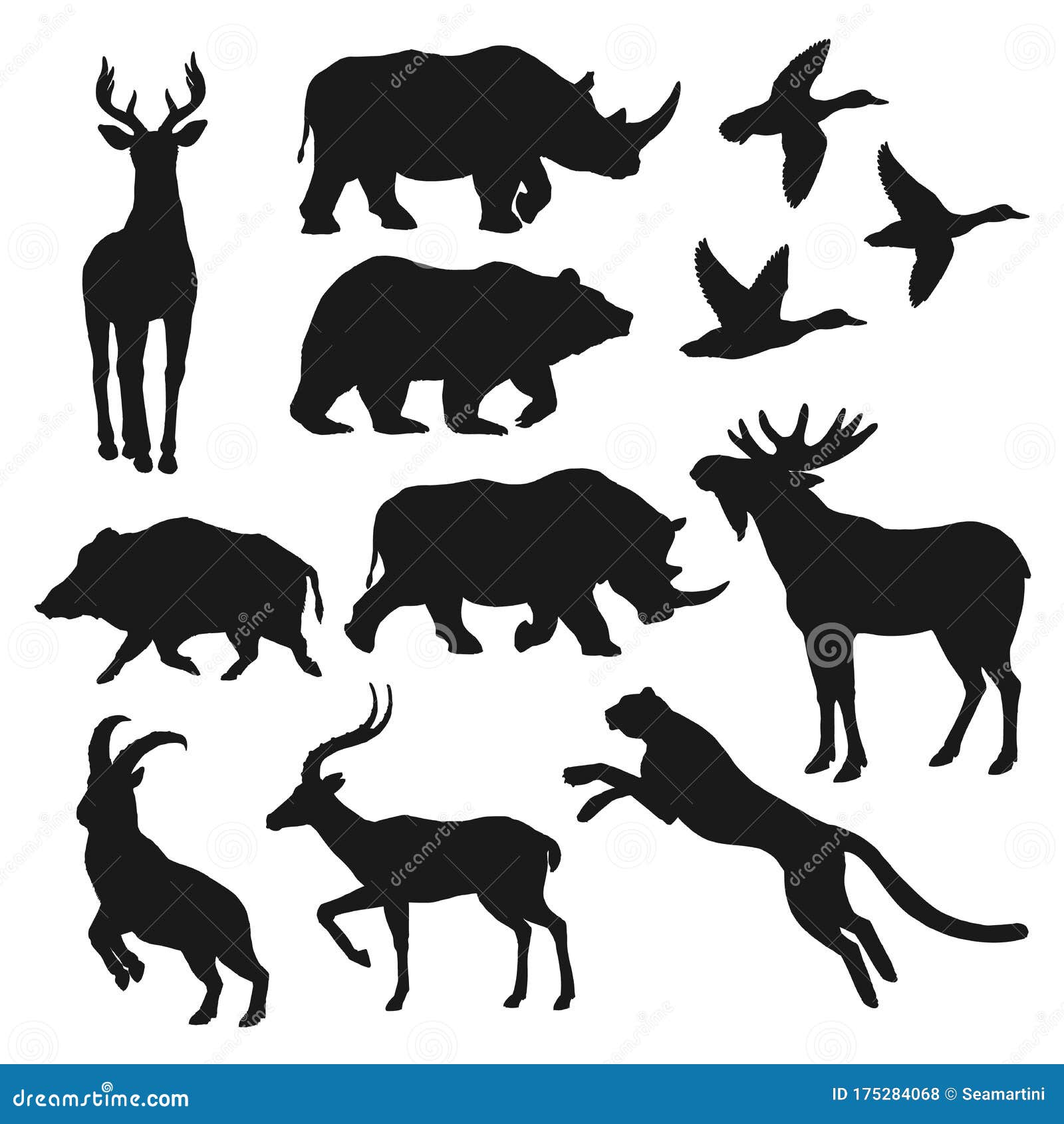Wild Animals Black Isolated Silhouettes Stock Vector - Illustration of  goose, african: 175284068