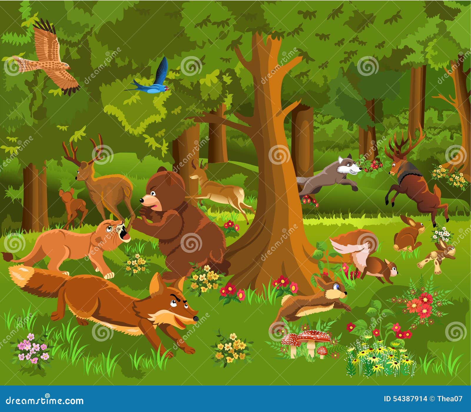 Wild Animals Fighting in the Forest Stock Vector - Illustration of plants,  fairy: 54387914