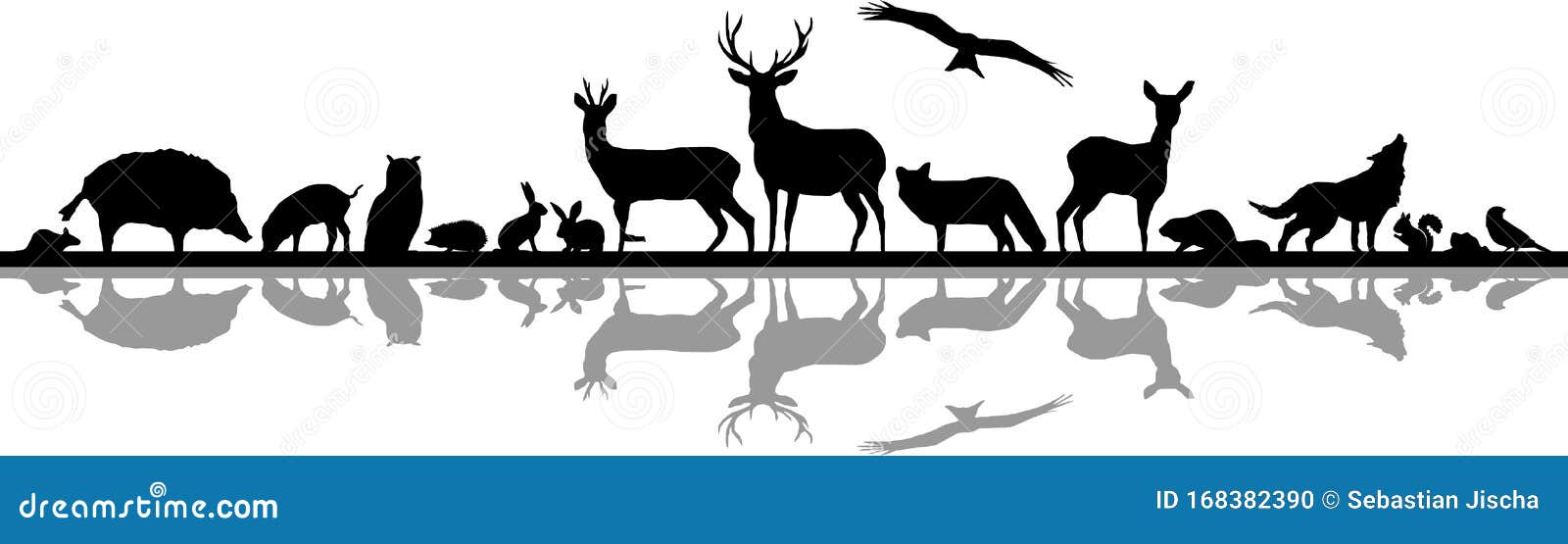 Wild Animals Forest Landscape Vector Silhouette Stock Photo