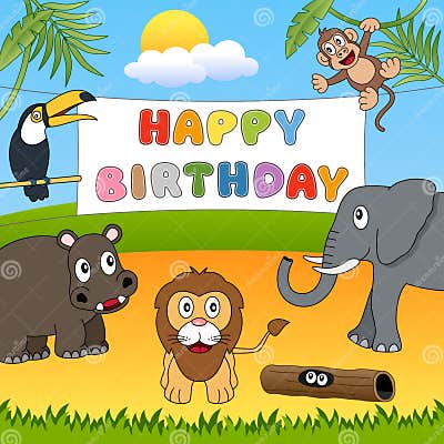 Wild Animals Happy Birthday Stock Vector - Illustration of characters ...