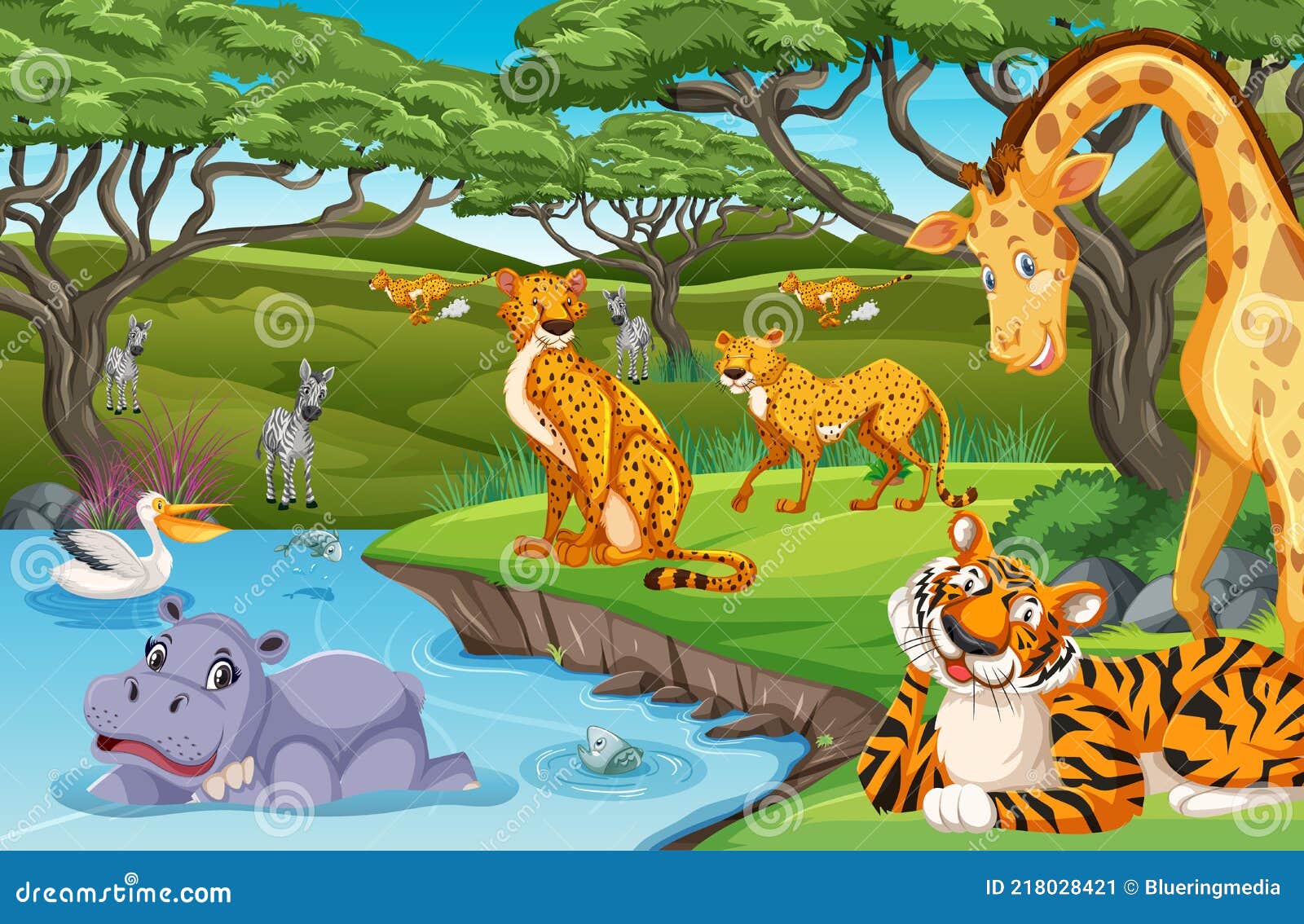 Wild animals in the jungle stock vector. Illustration of mammal - 218028421
