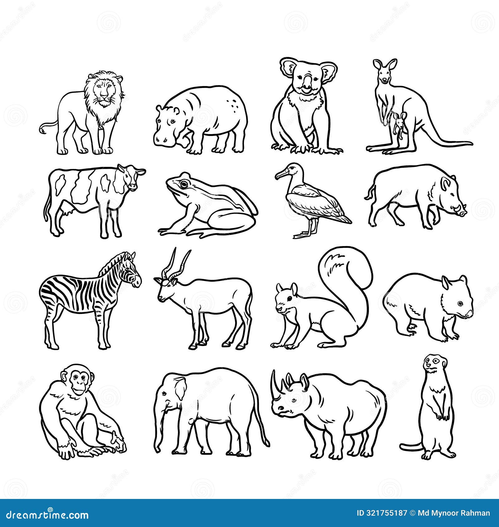 wild animals line art   on white background