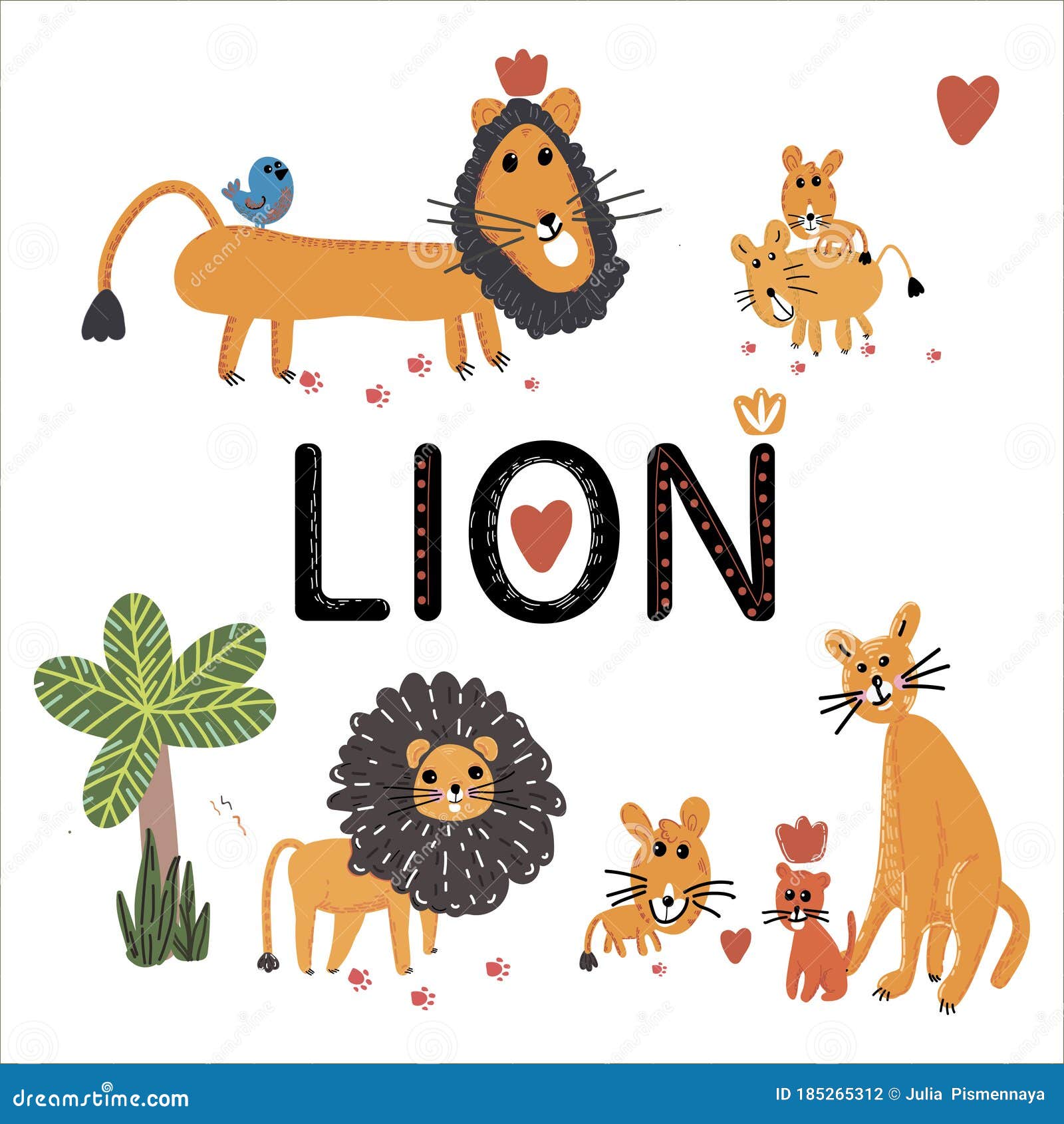 Wild Animals Set Wild Animals African. Hand Drawn Flat Color Stock Vector -  Illustration of cliparts, cute: 185265312