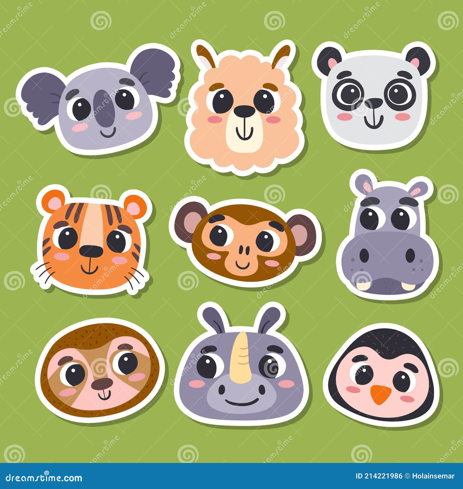 Cute Wild Animals Sticker Collection Stock Vector - Illustration of child,  jungle: 214221986