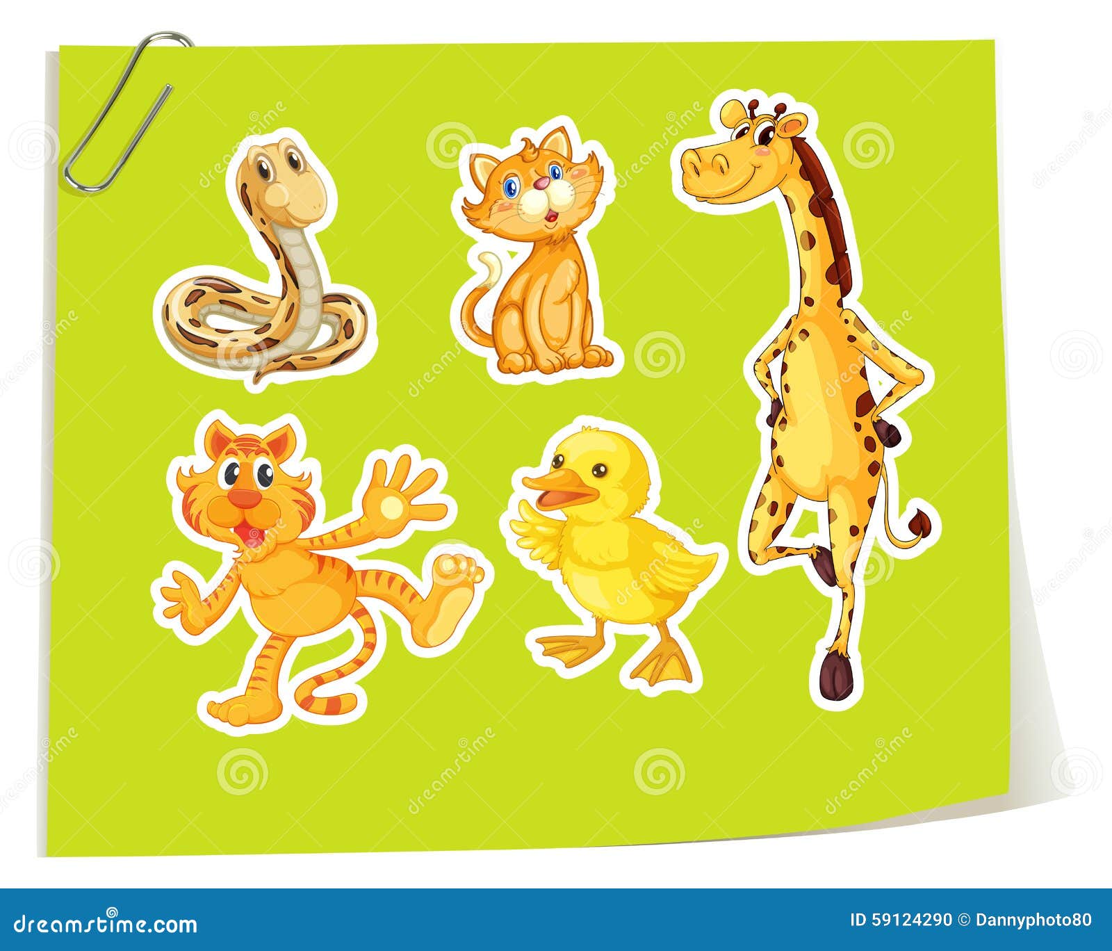 Wild Animals on Yellow Paper Stock Illustration - Illustration of  collection, drawing: 59124290