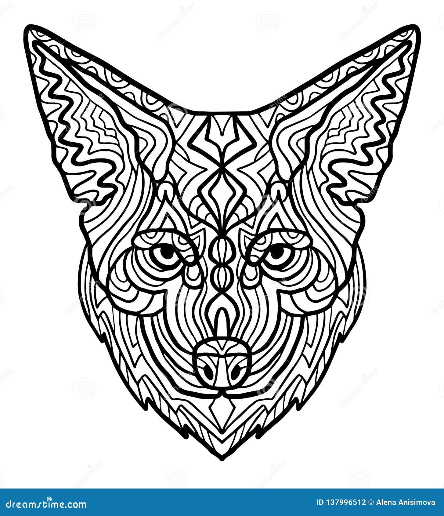 Wild Beautiful Coyote Head Hand Draw on a White Background. Zoo Animal Ethnic Tribal African Print Suits As Tattoo, Logo Stock Vector - Illustration of book, punk: 137996512