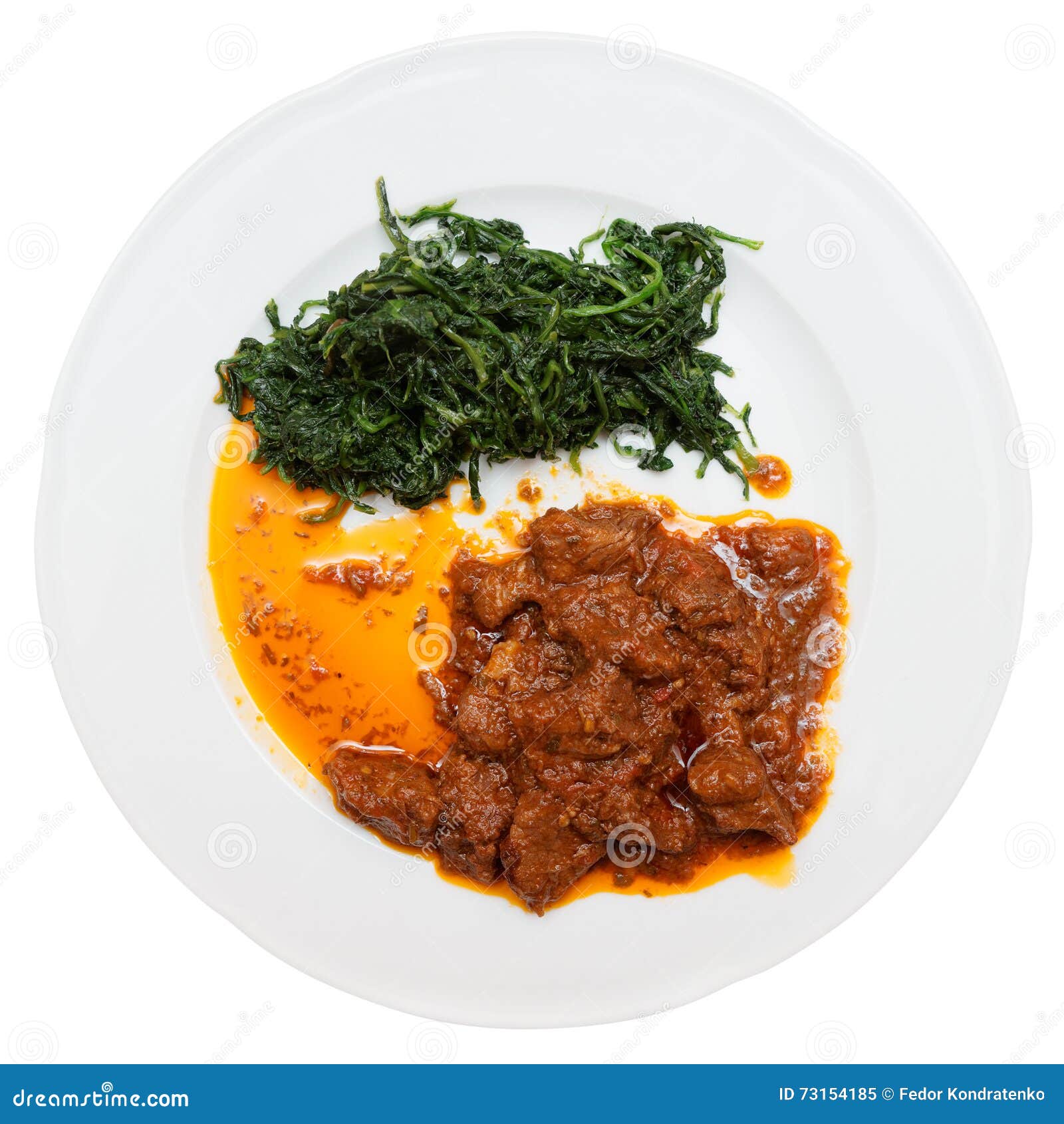 Wild Boar Stew with Hot Sauce and Spinach, Isolated Stock Image Image