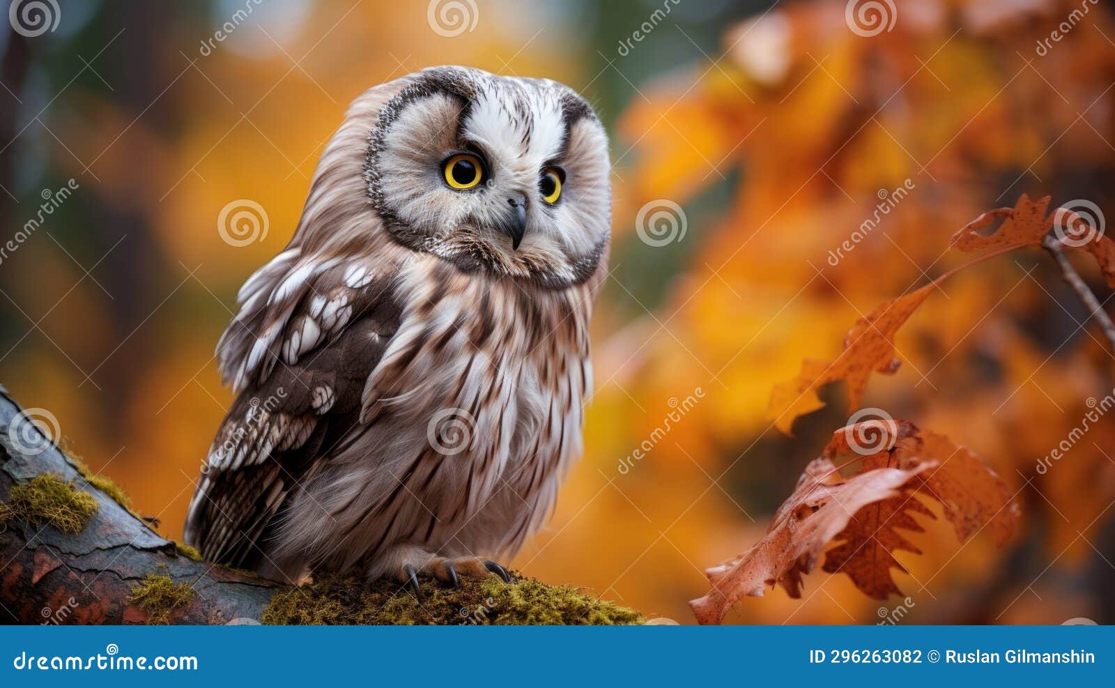 wild boreal or tengmalm's owl active in daylight, in the open, full body visible